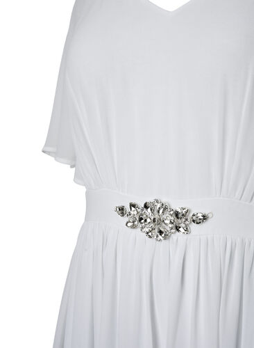 Maxi jurk met drapering en korte mouwen, Bright White, Packshot image number 3