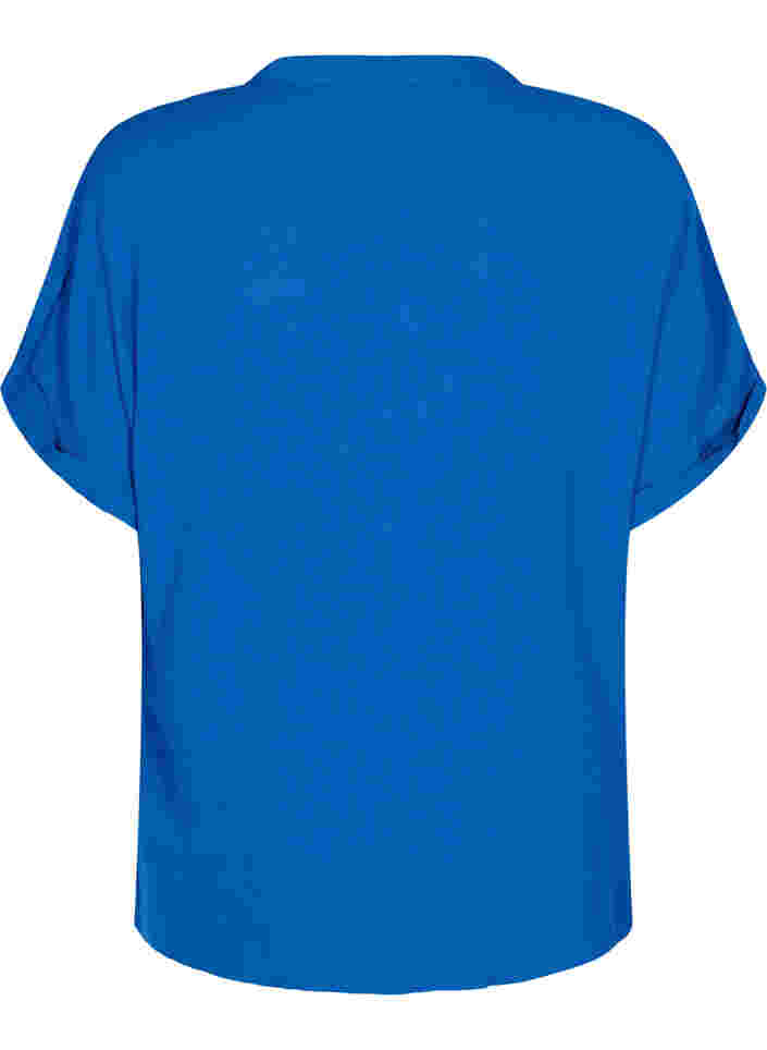 Viscose overhemd met korte mouwen en v-hals, Classic Blue, Packshot image number 1