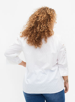 Gestructureerde hemdblouse met anglaise borduurwerk, Bright White, Model image number 1