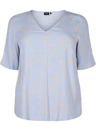 V-hals blouse van viscose met print, Small Dot AOP, Packshot image number 0