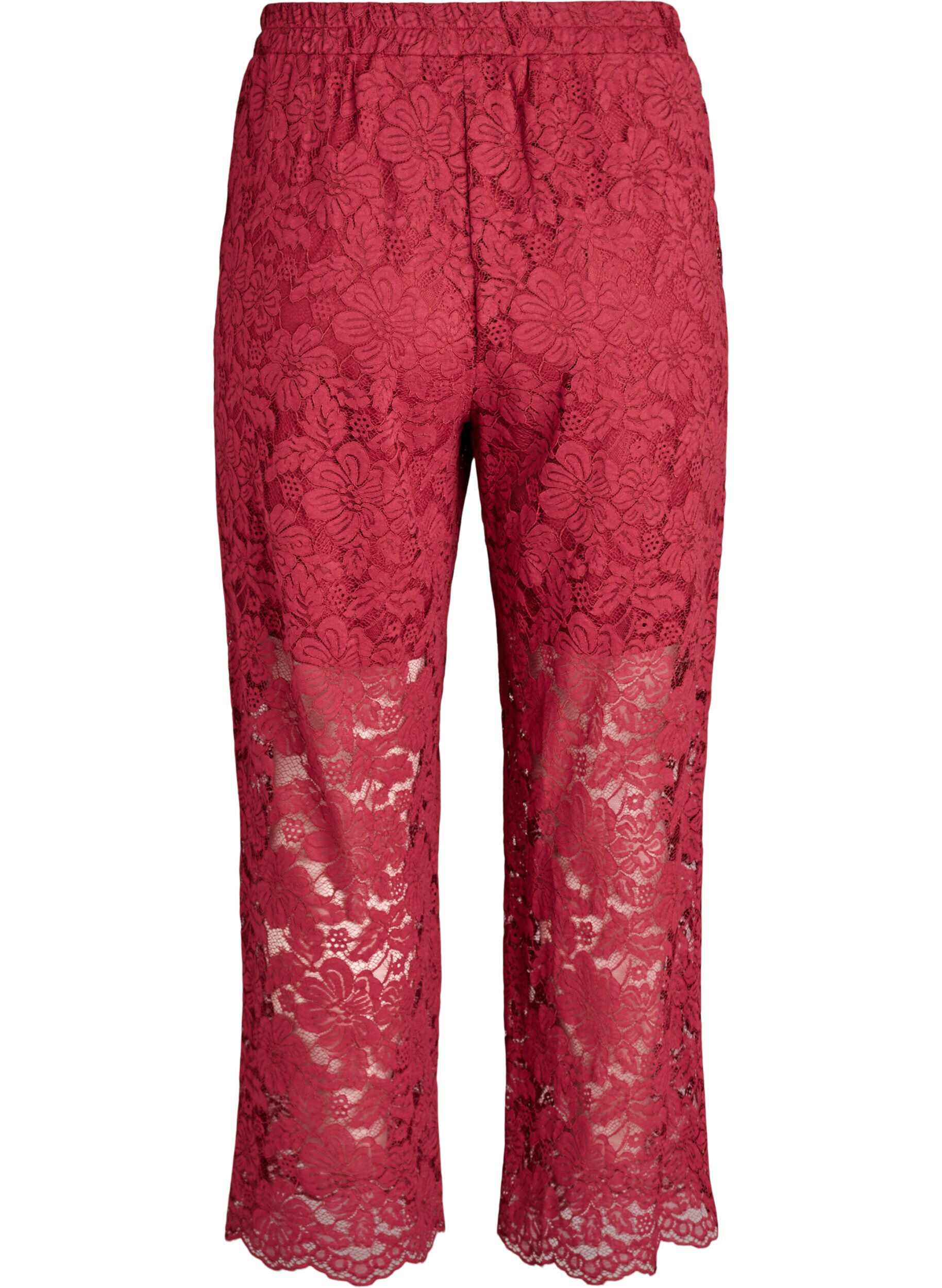 Zizzi Kanten broek met hoge taille en zakken, Donker Bordeaux, Packshot image number 1