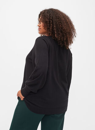 Gebreide blouse van viscose met ballonmouwen, Black, Model image number 1