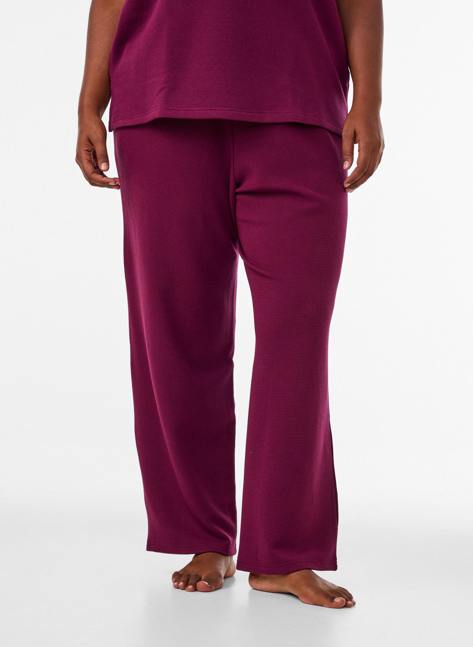 ZizziLosse broek met textuur en een hoge taille, Rood, Model image number 2