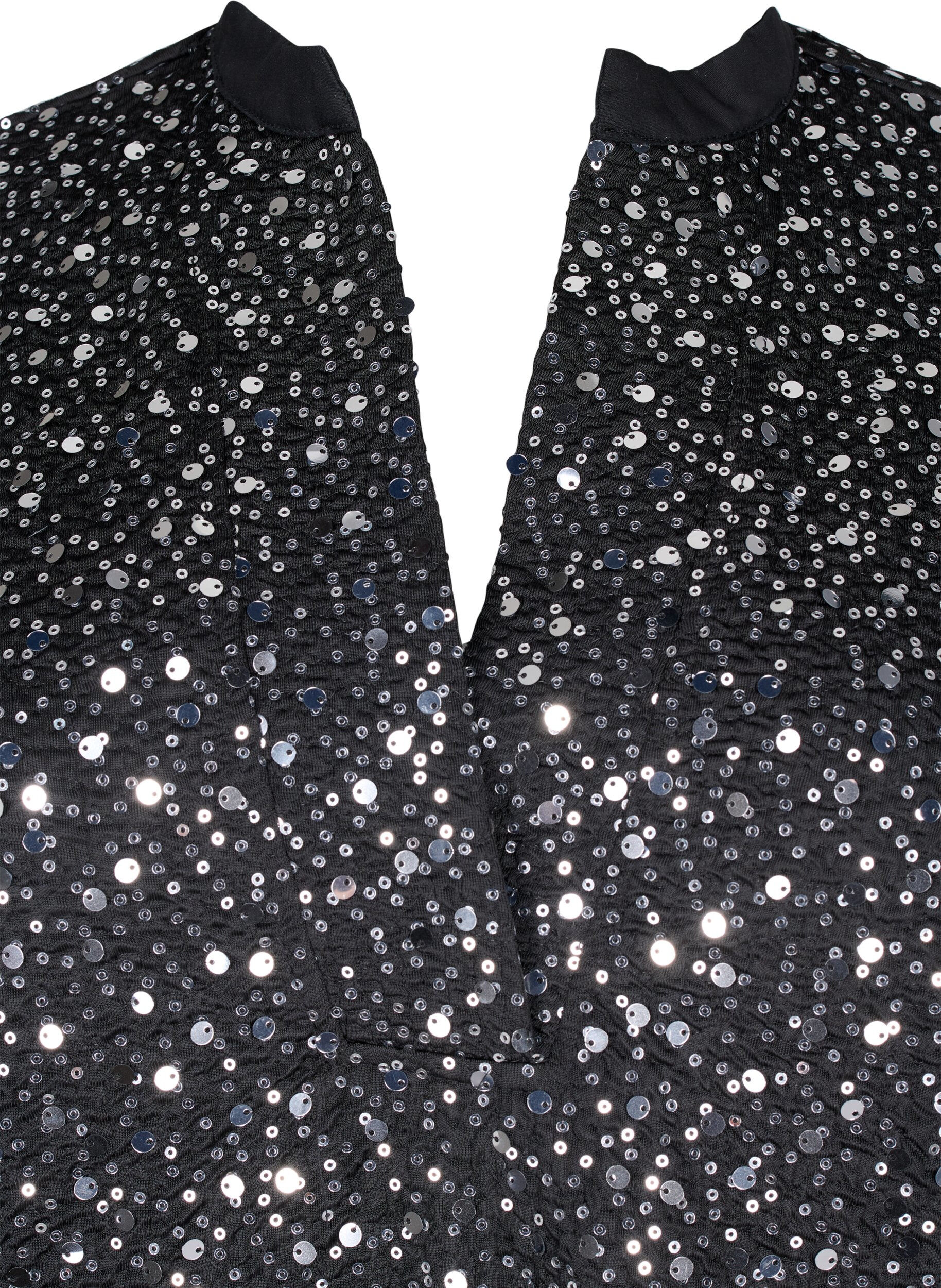 Zizzi Paillettenjurk met V-hals en 3/4 mouwen, Black w. Sequins, Packshot image number 2