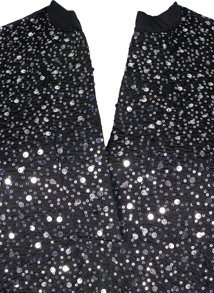 Paillettenjurk met V-hals en 3/4 mouwen, Black w. Sequins, Packshot image number 2