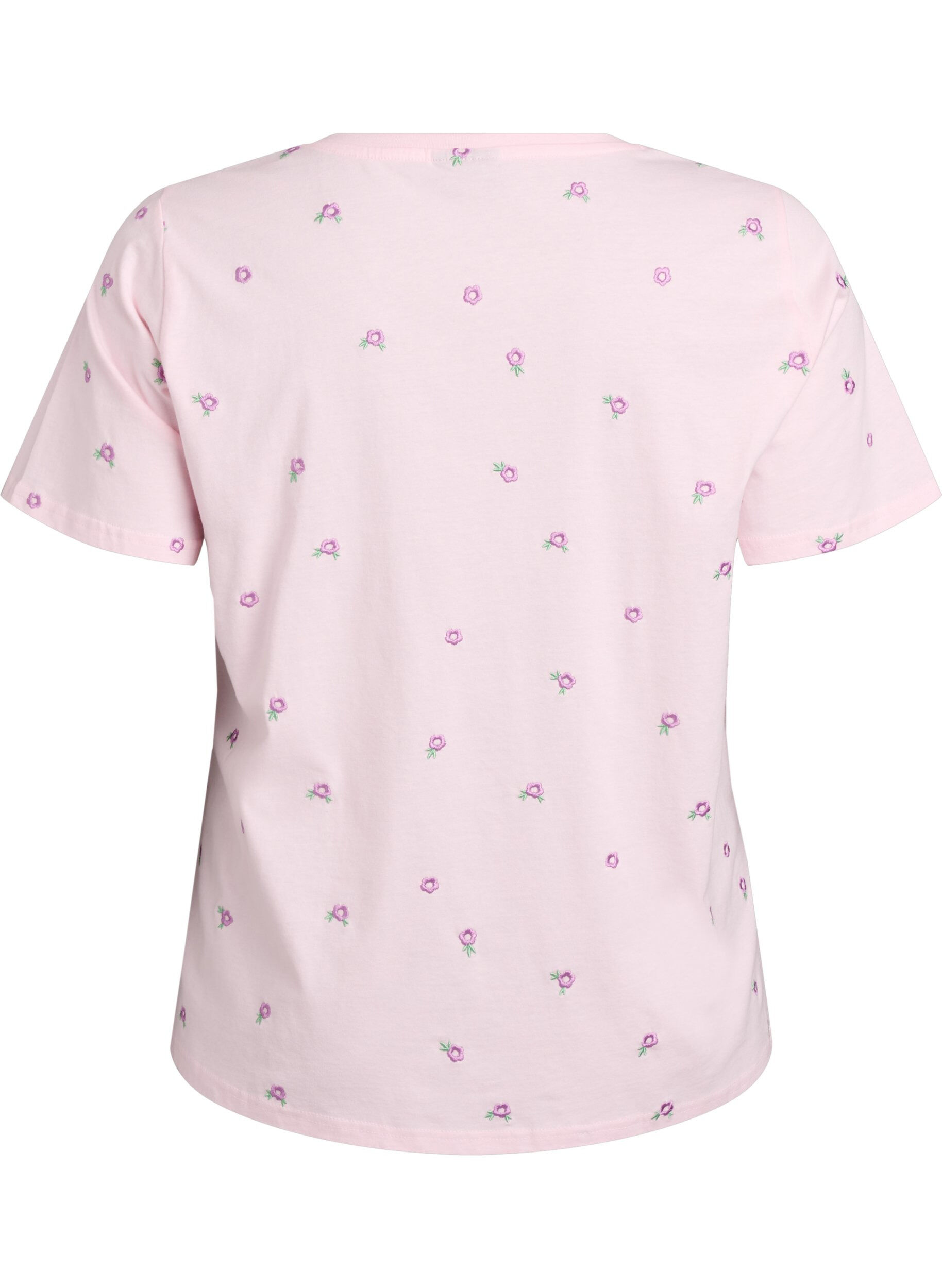 Zizzi T-shirt in biologisch katoen met geborduurde motieven, Roze, Packshot image number 1