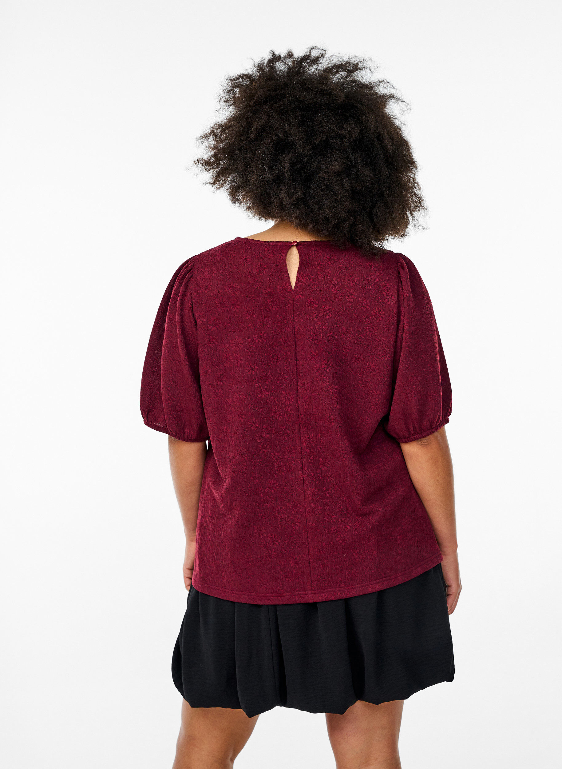 Zizzi Gestructureerde blouse met korte mouwen, Donker Bordeaux, Model image number 2