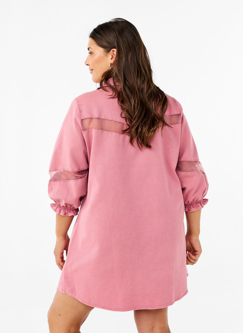 Gekleurde denim shirtjurk met gaasdetails, Heather Rose, Model image number 1
