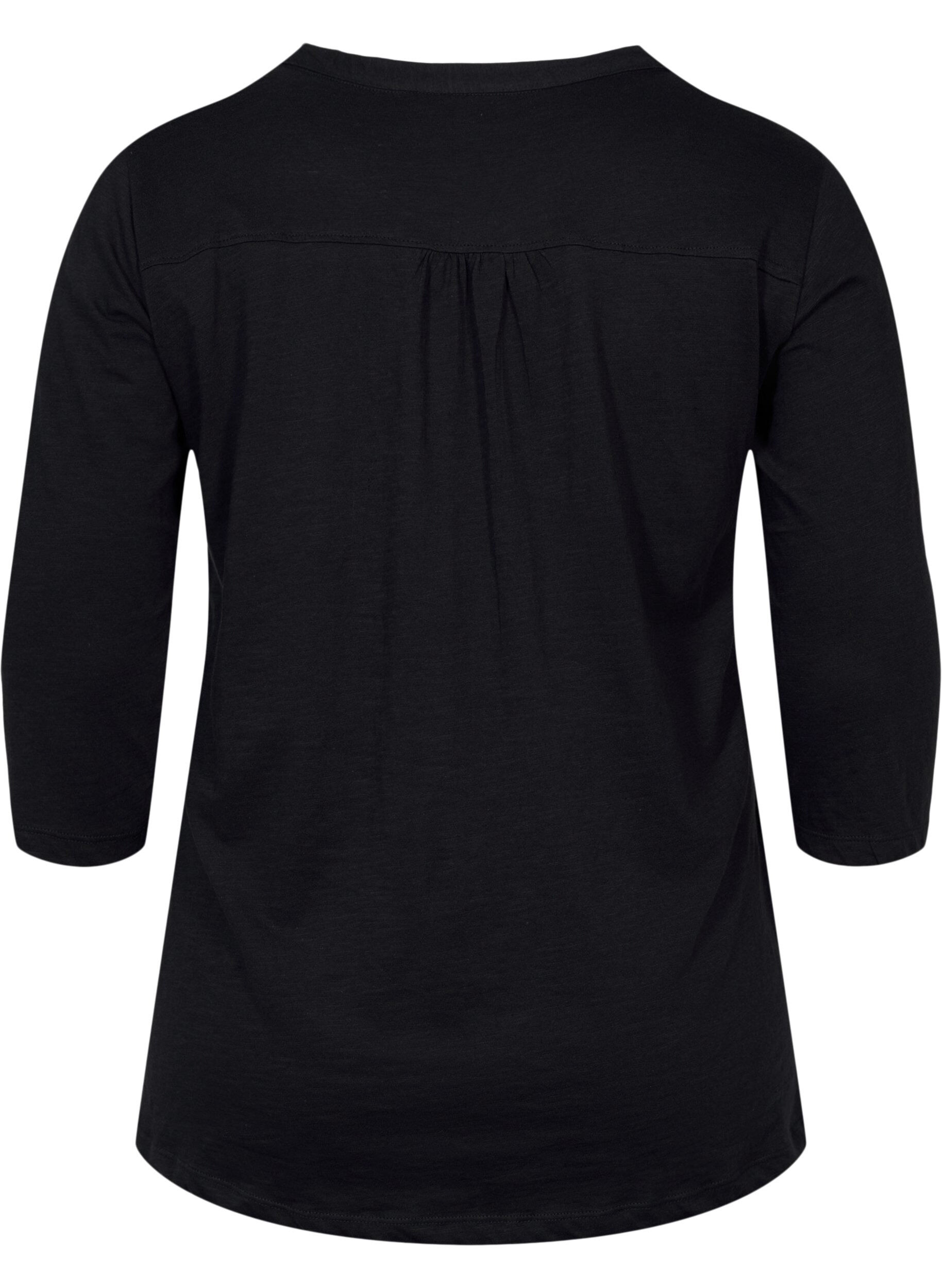 Zizzi Katoenen blouse met 3/4-mouwen, Black, Packshot image number 1