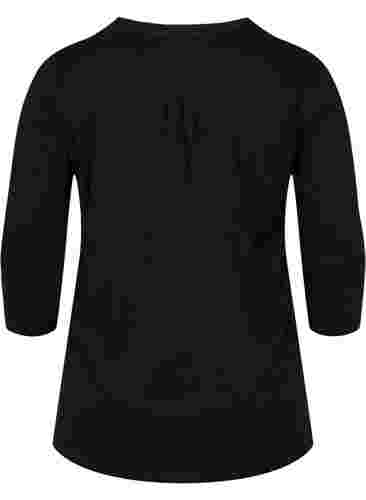 Katoenen blouse met 3/4-mouwen, Black, Packshot image number 1