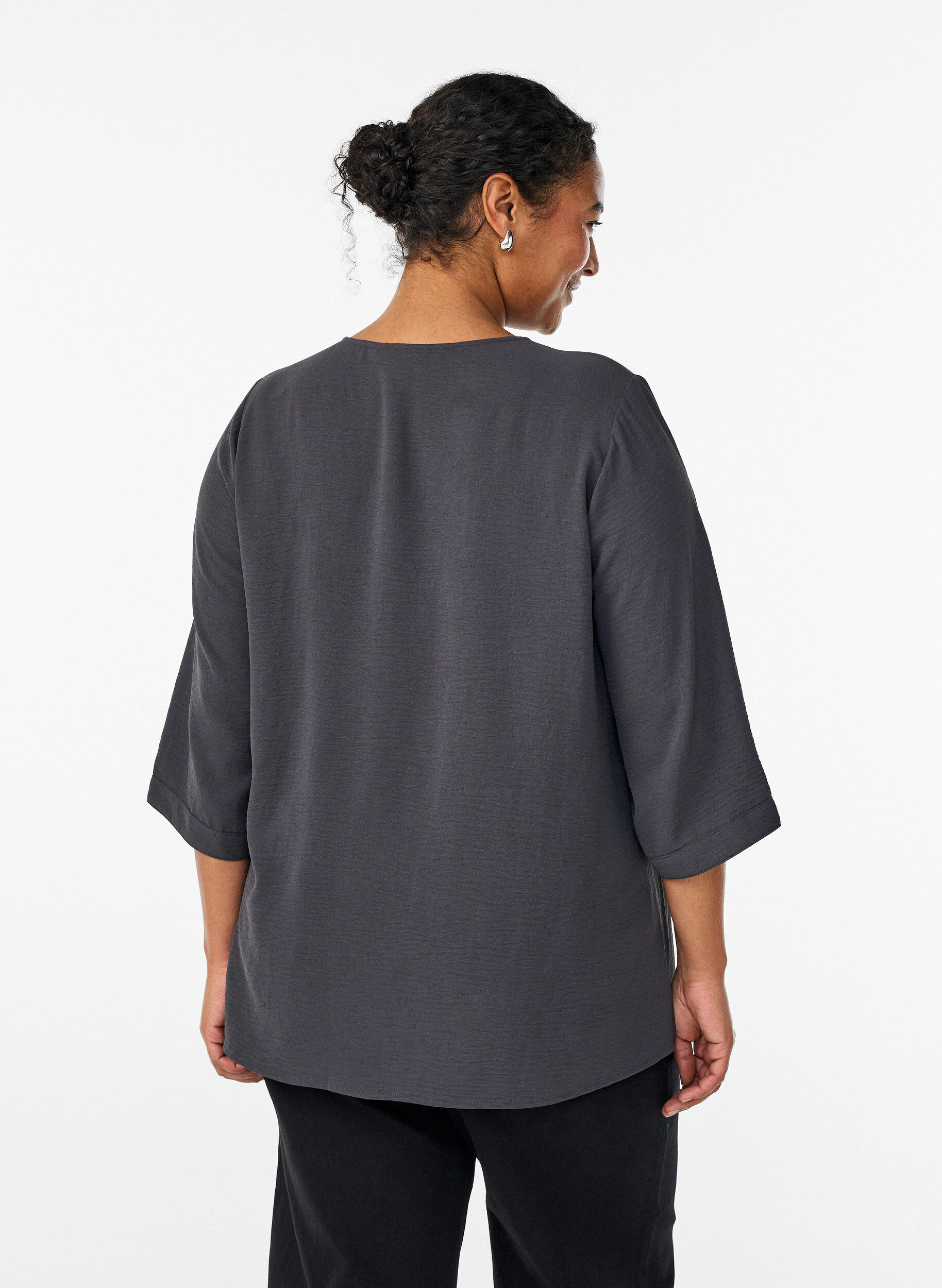 ZizziShirtblouse met V-hals en 3/4 mouwen, Grijs, Model image number 2