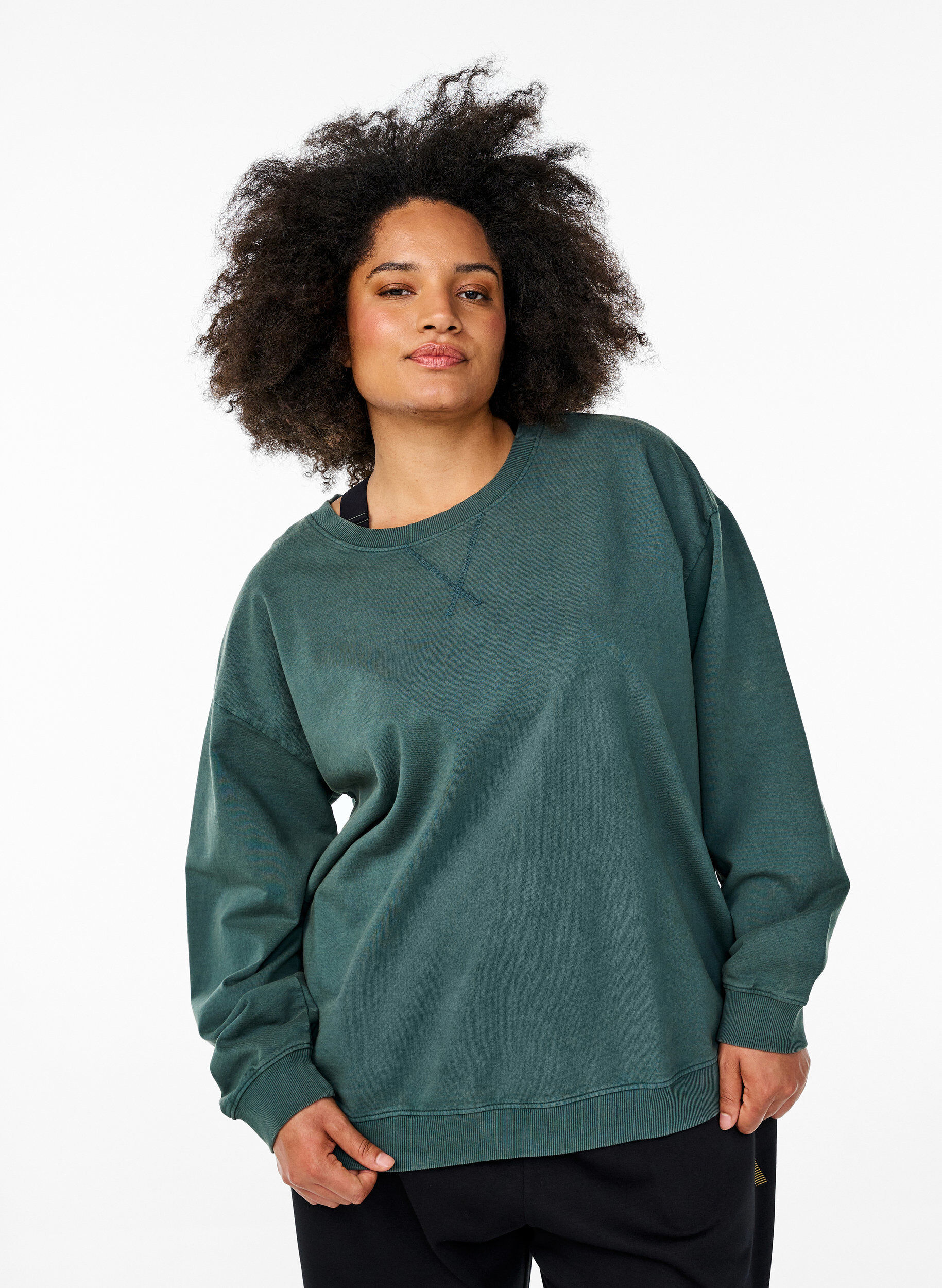 Losvallend sweatshirt met gewassen look, Groen, Model