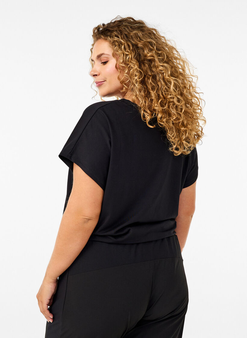 T-shirt met V-hals, Black, Model image number 1