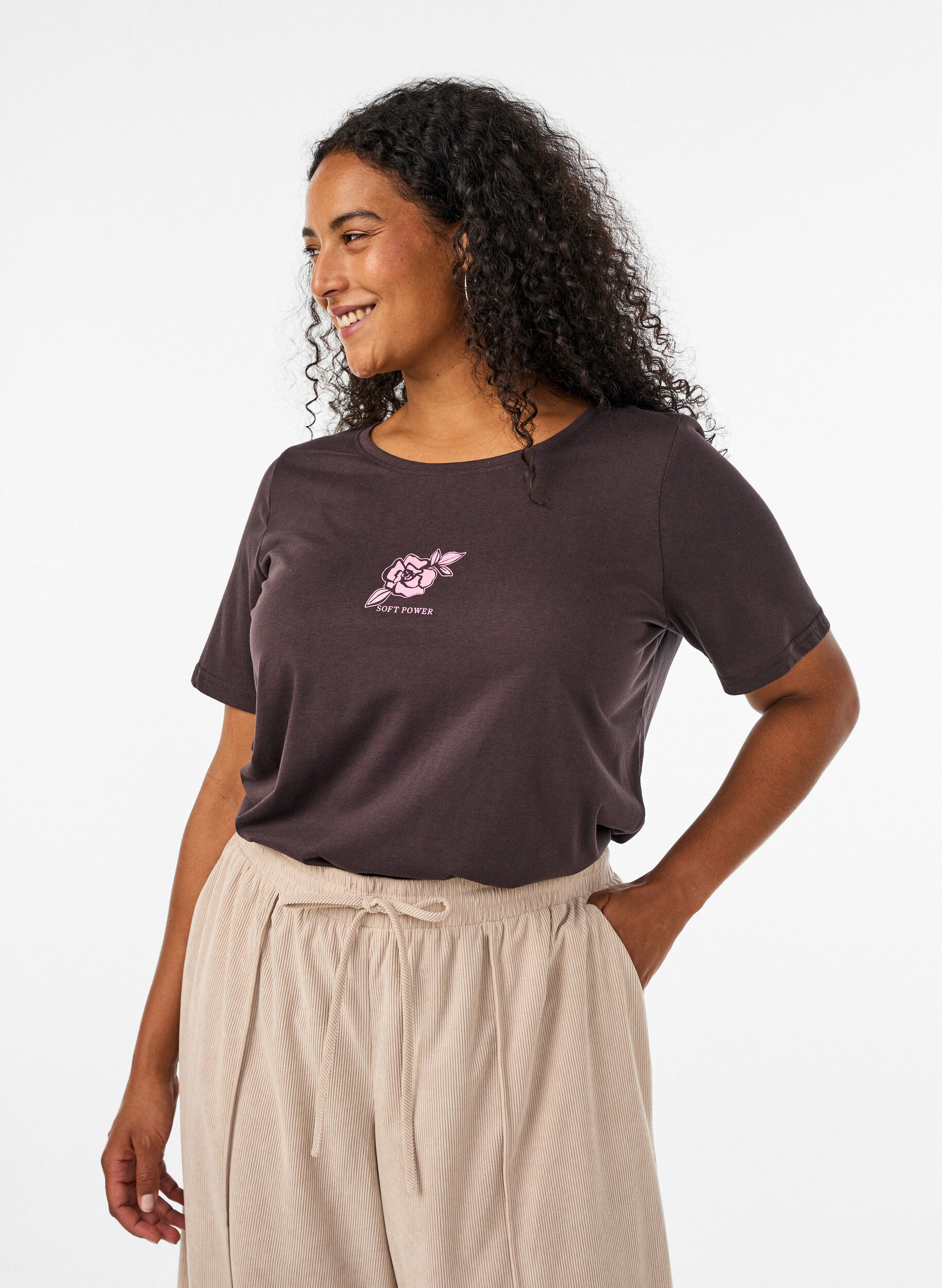 ZizziT-shirt met print, Bruin, Model image number 0
