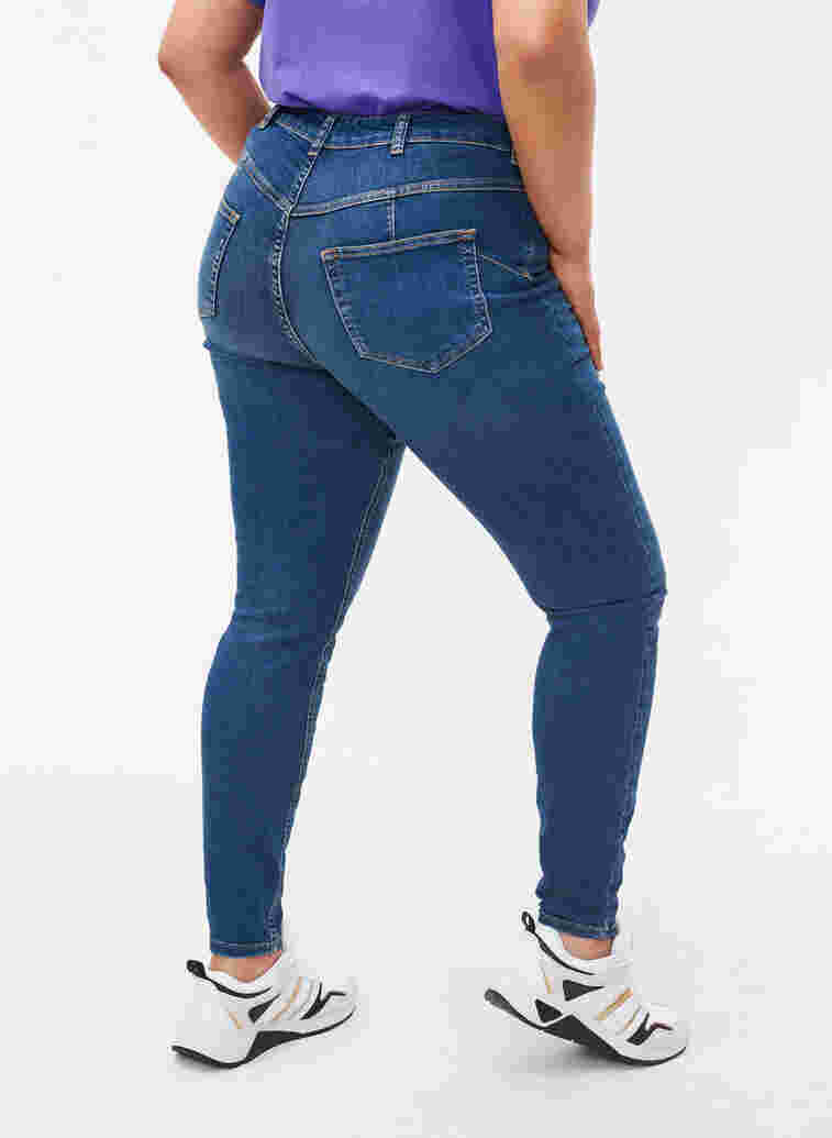 Amy jeans met hoge taille en push up, Blue denim, Model image number 1
