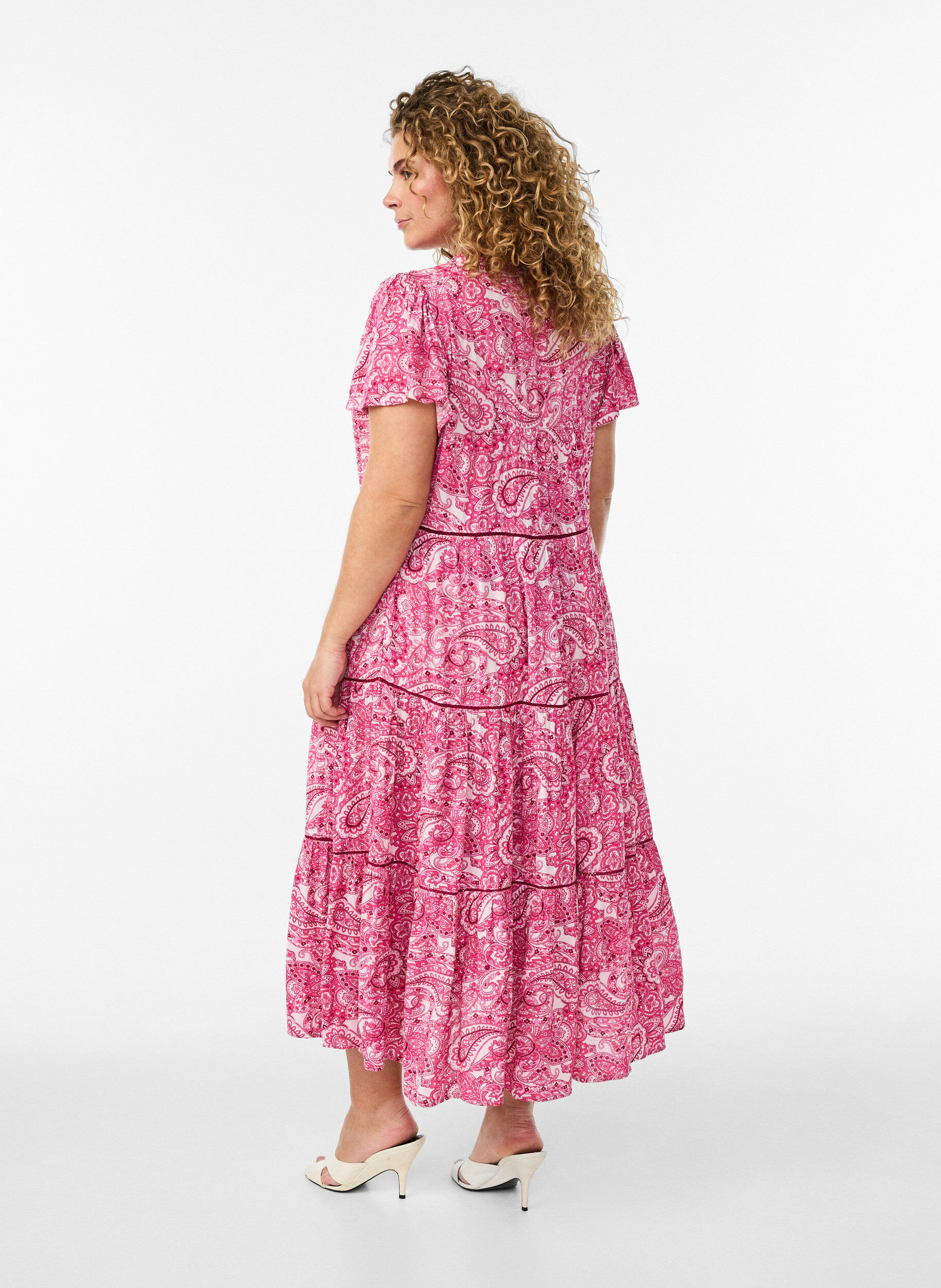 Zizzi Midi-jurk van viscose met patroon, Roze, Model image number 1