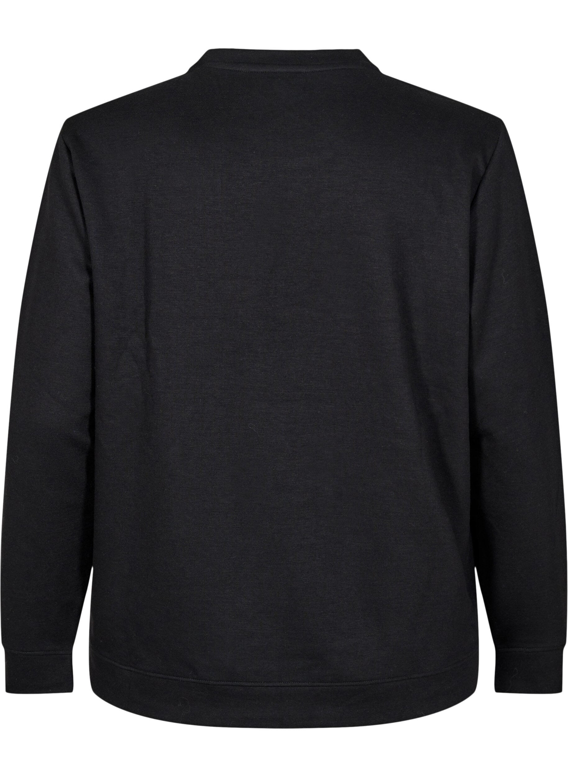 Zizzi Sweatshirt met ronde hals, Zwart, Packshot image number 1