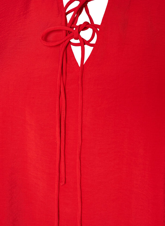 Viscose blouse met strikjes en ruches, Rood, Packshot image number 2