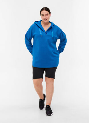 Sweatshirt met capuchon en split, Daphne Blue, Model image number 3