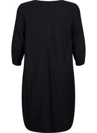 Geribde jurk met 3/4 mouwen, Black, Packshot image number 1