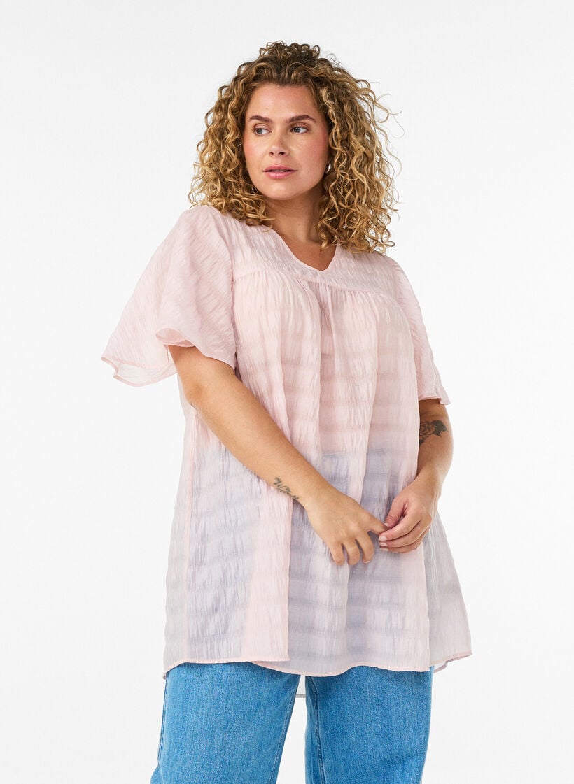 Tuniek in lyocell met vlindermouwen, Roze, Model image number 0