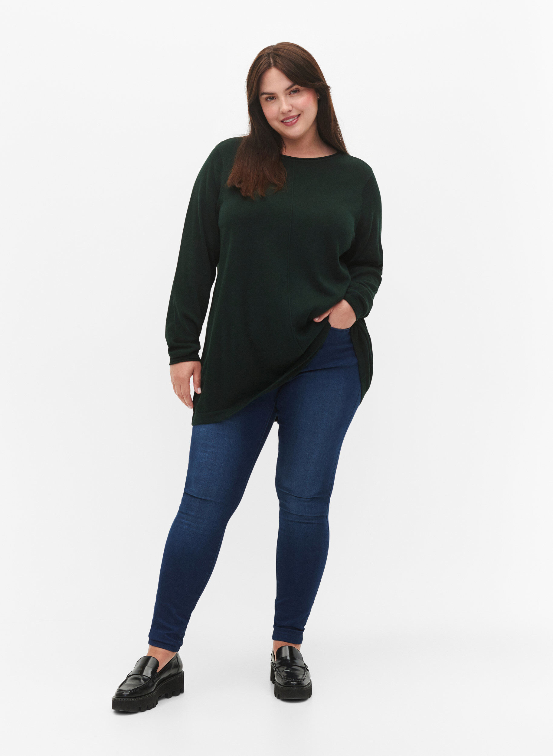 Zizzi Gebreide blouse gemaakt van katoen en viscose., Groen, Model image number 1
