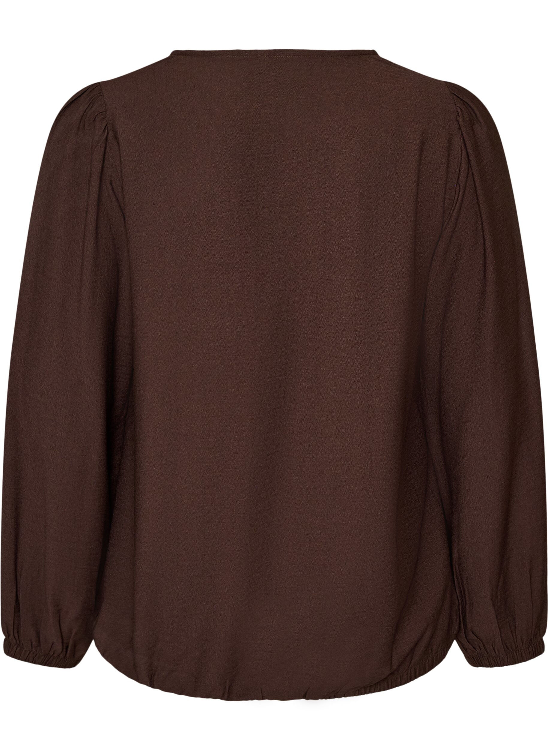 ZizziViscose blouse met V-hals en ballonvormig silhouet, Bruin, Packshot image number 1