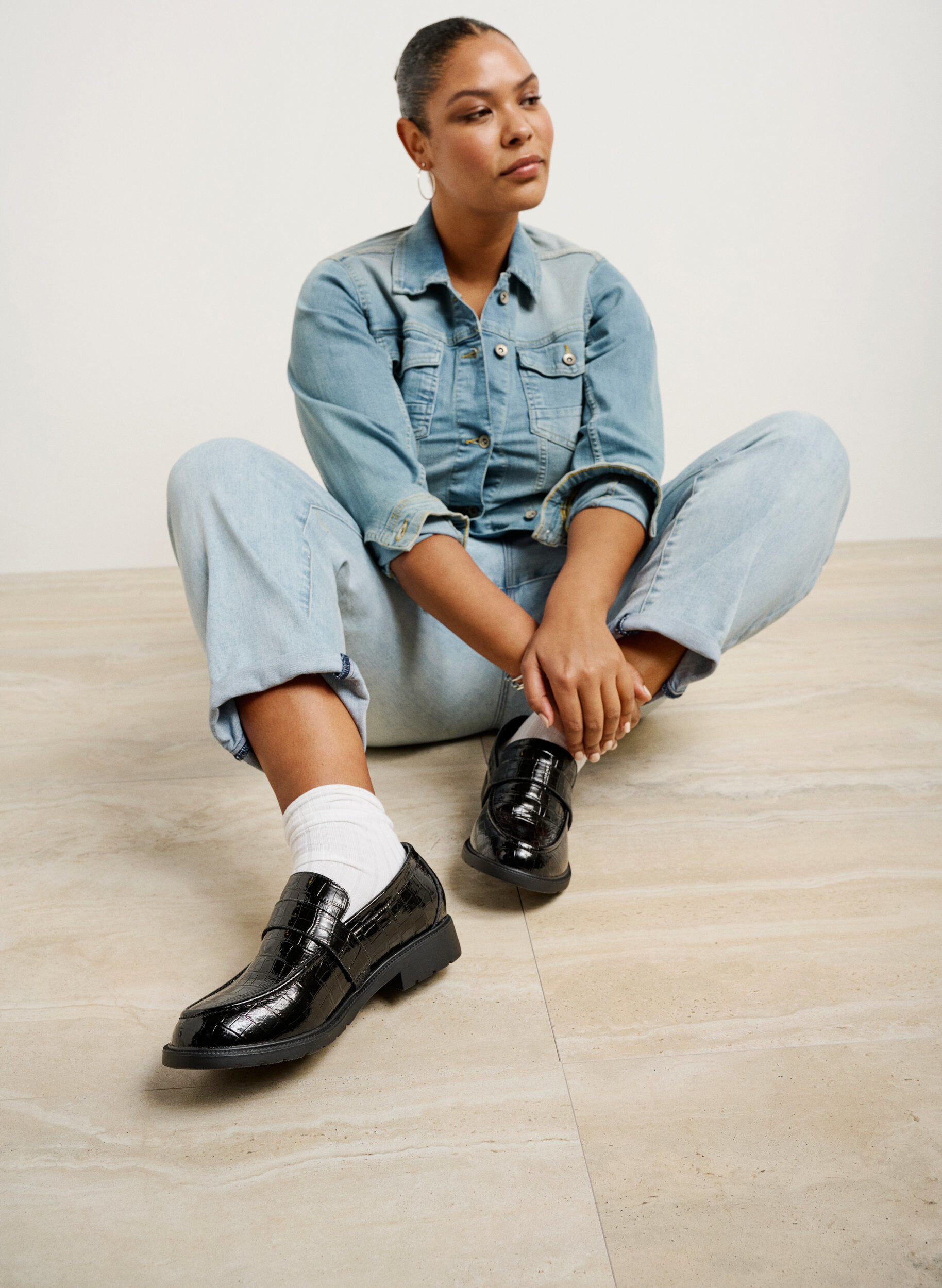 Zizzi Wijde croco loafers van leer, Black, Image image number 0