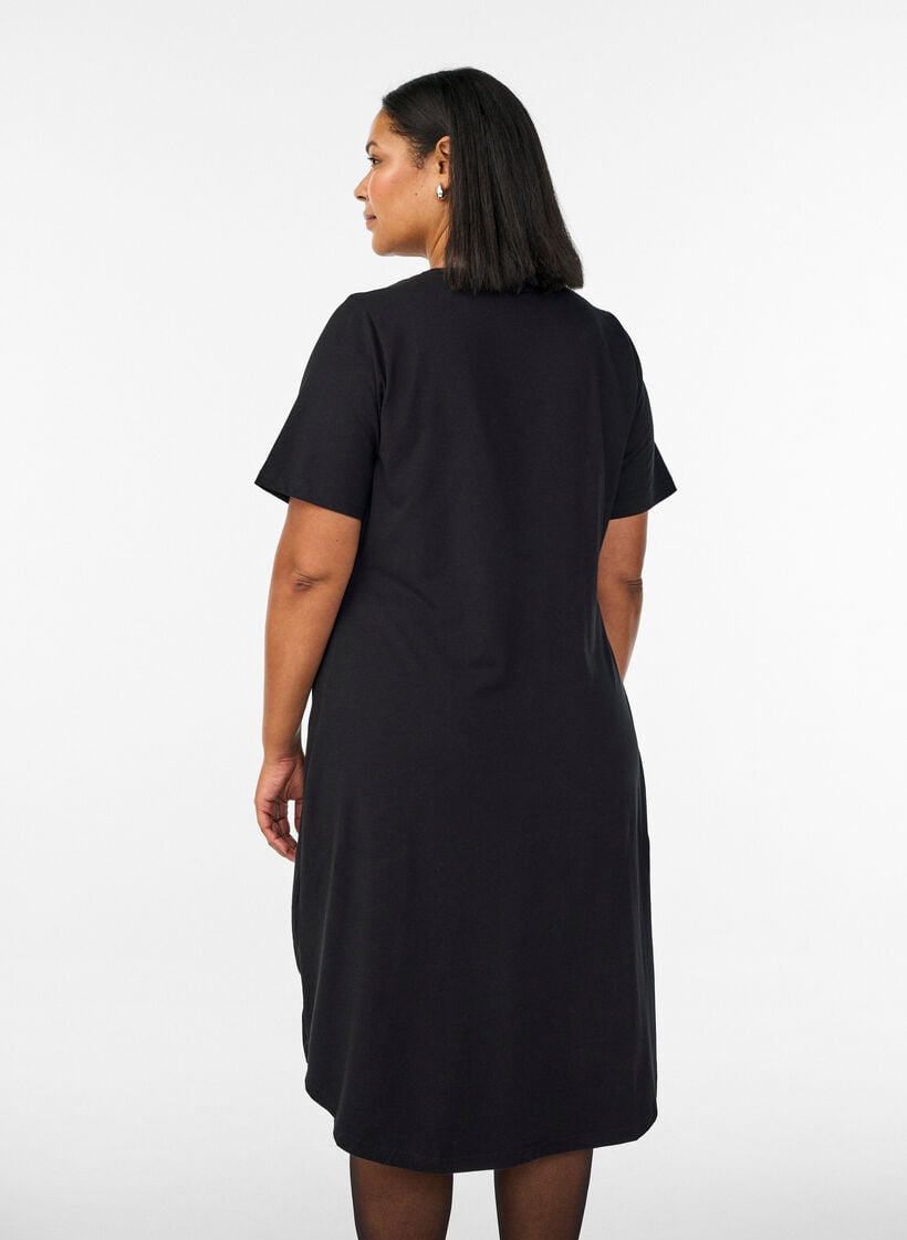 Katoenen jurk met twistdetail, Zwart, Model image number 2