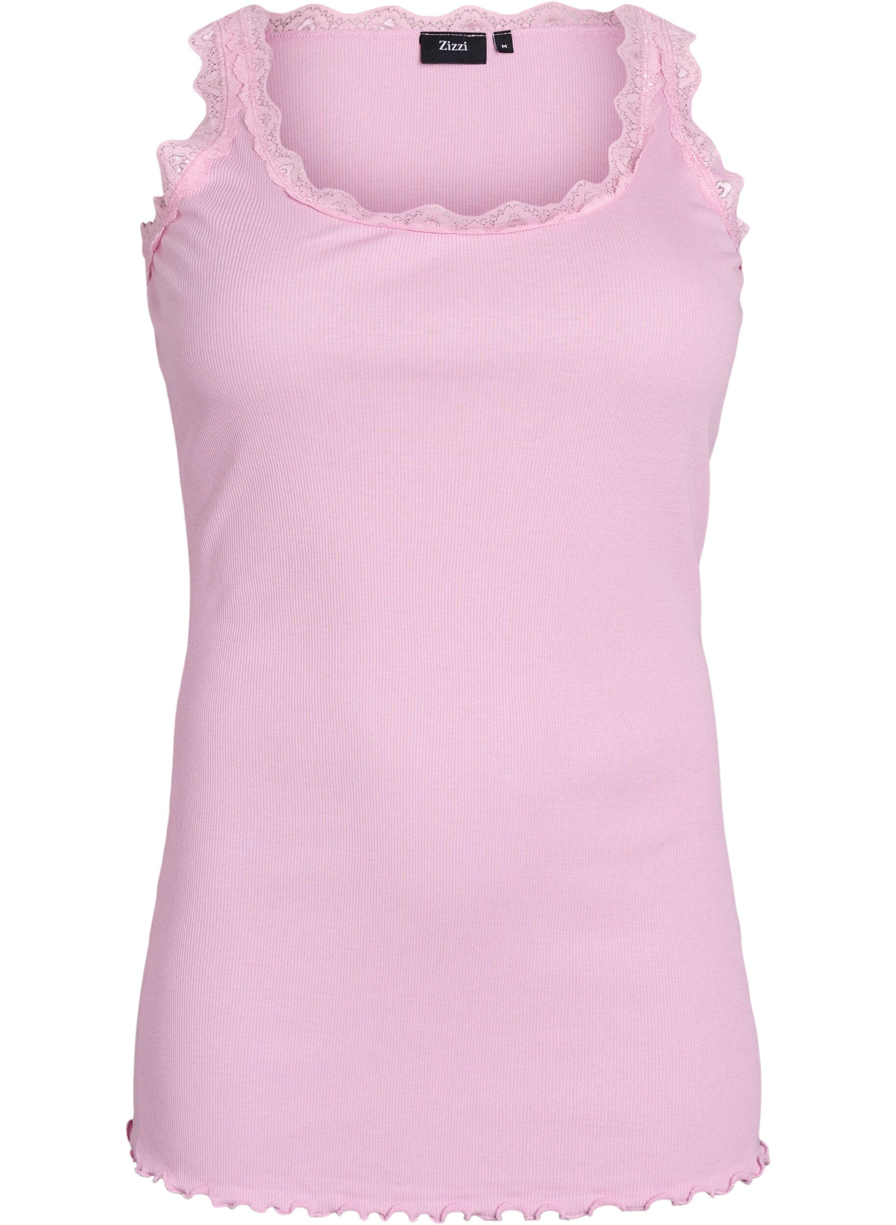 ZizziTop met kanten rand, Roze, Packshot image number 0