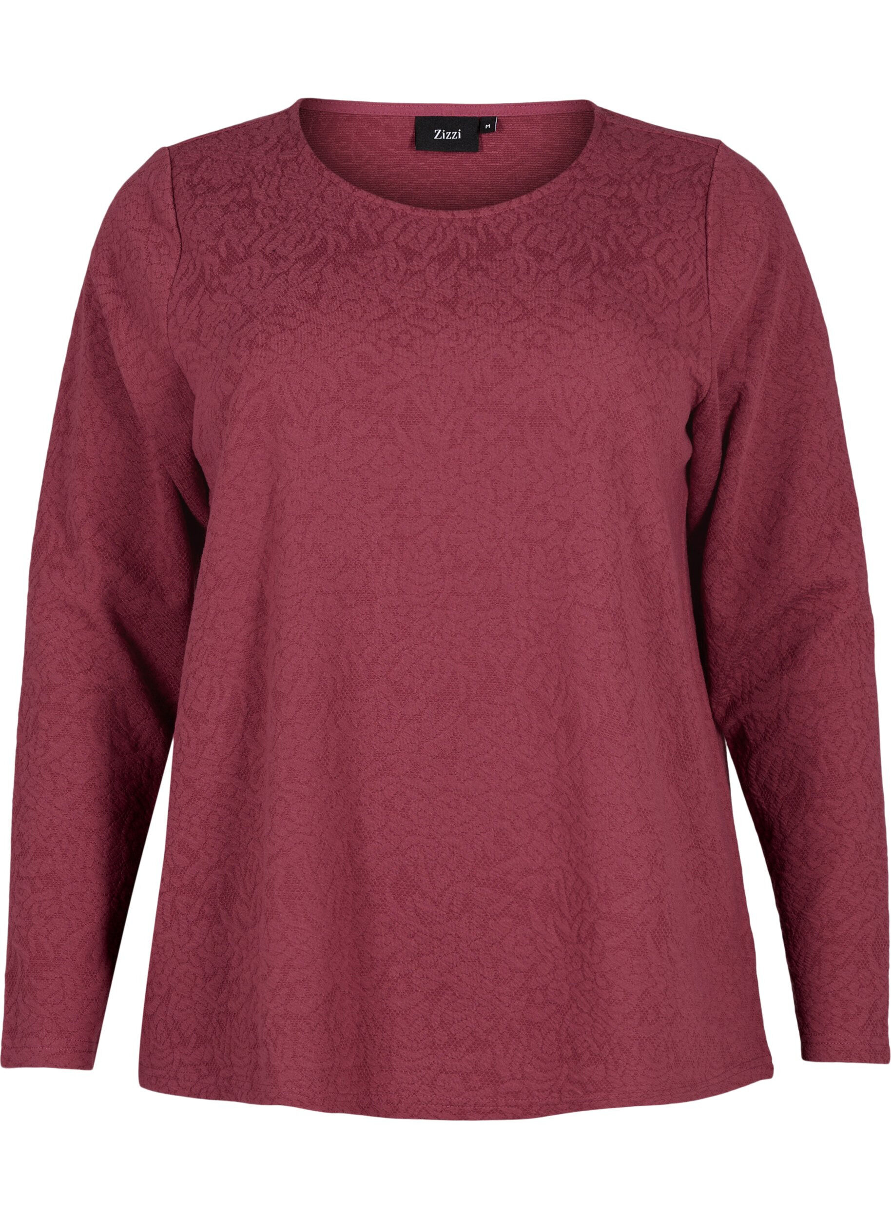 Zizzi Blouse met lange mouwen en textuur, Roze, Packshot image number 0