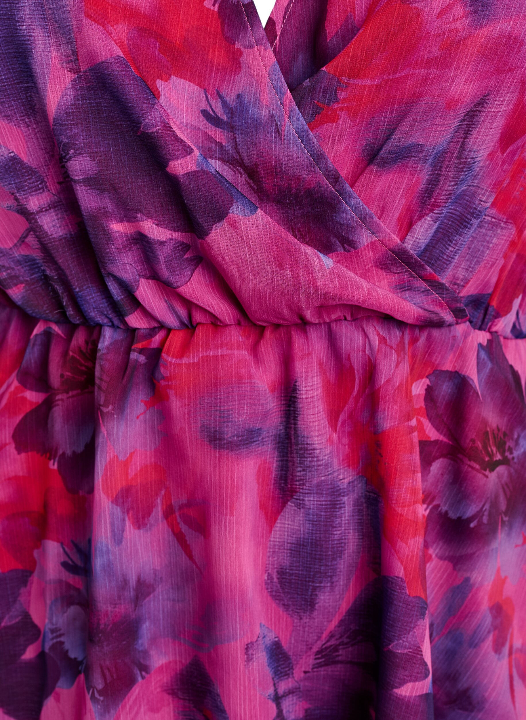 ZizziBloemen chiffon blouse met korte mouwen, Rood, Packshot image number 2