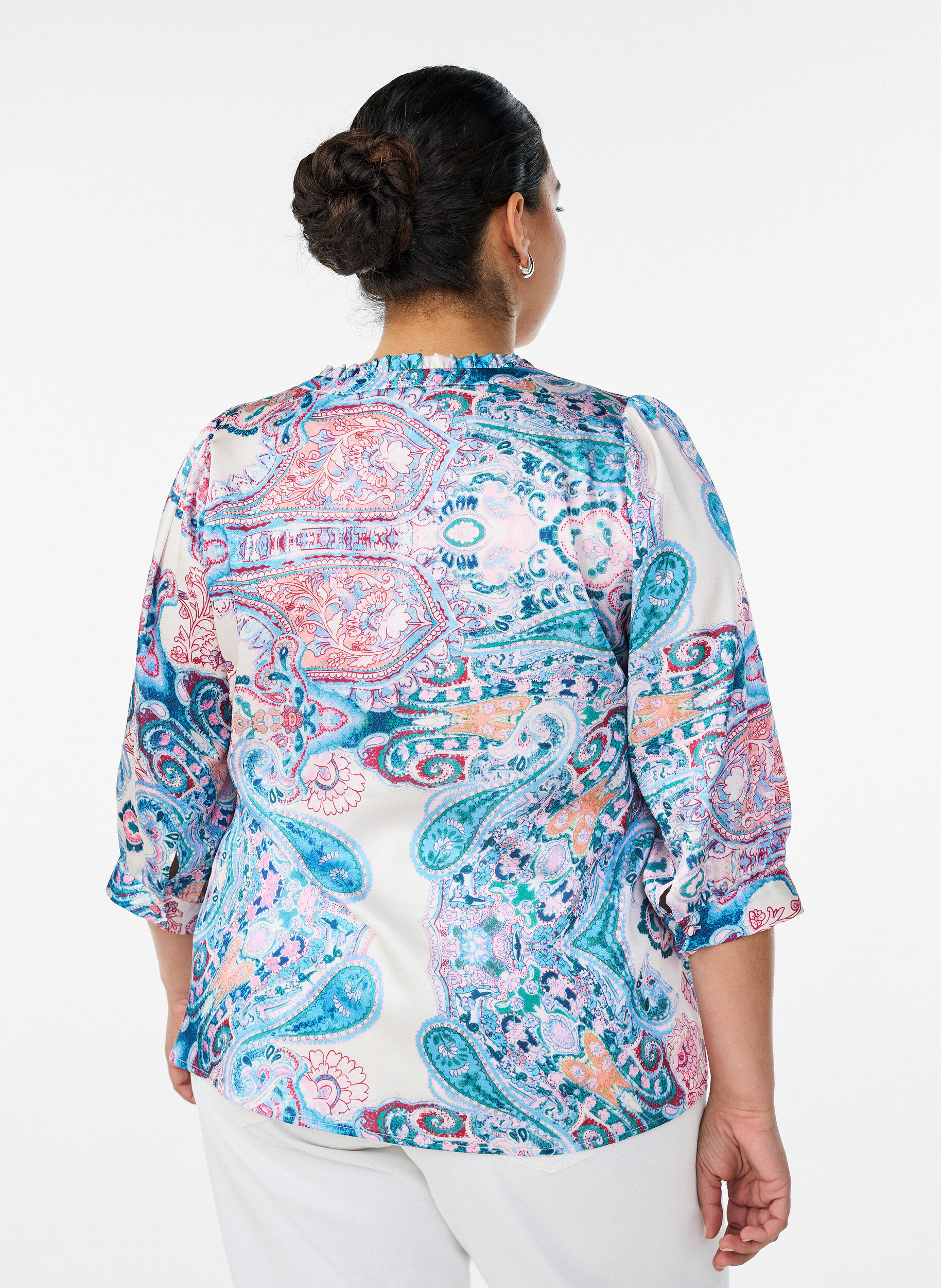 ZizziBlouse met satijn-look en paisleyprint met 3/4 mouwen, Blauw, Model image number 2