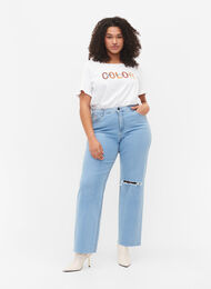 High waist Gemma jeans met gat op de knie, Ex Lgt Blue, Model