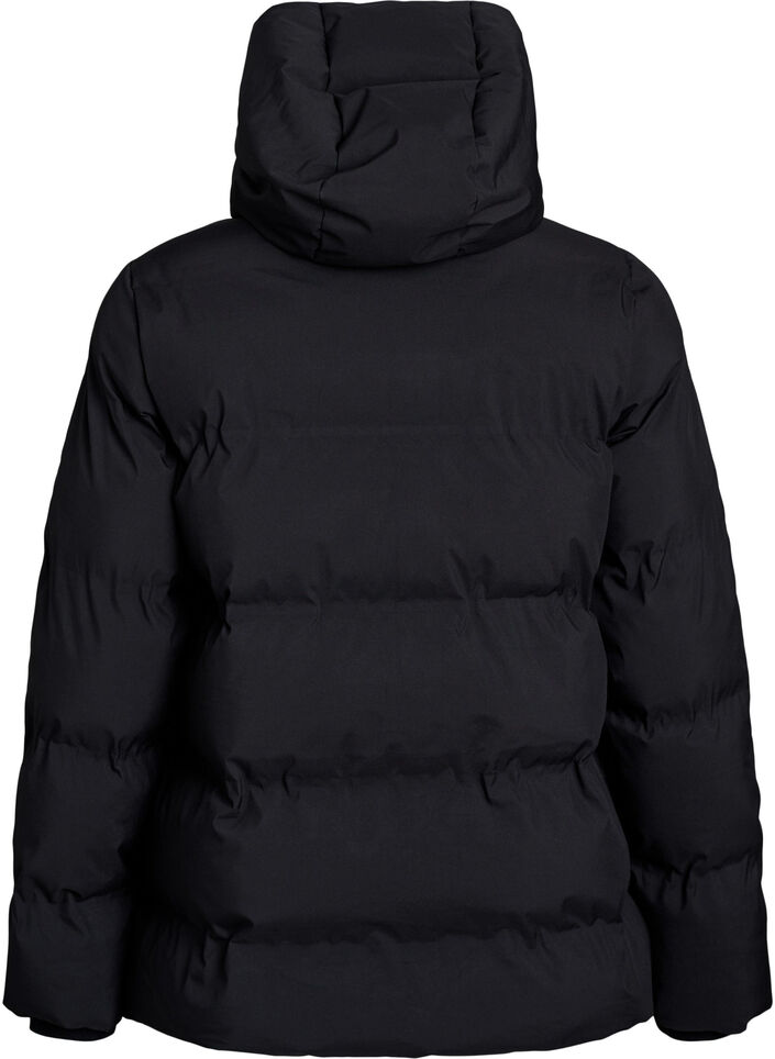 Korte gewatteerde jas met afneembare capuchon, Zwart, Packshot image number 1