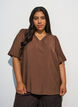Blouse met ballonnenmouwen en V-hals, Bruin, Model image number 0