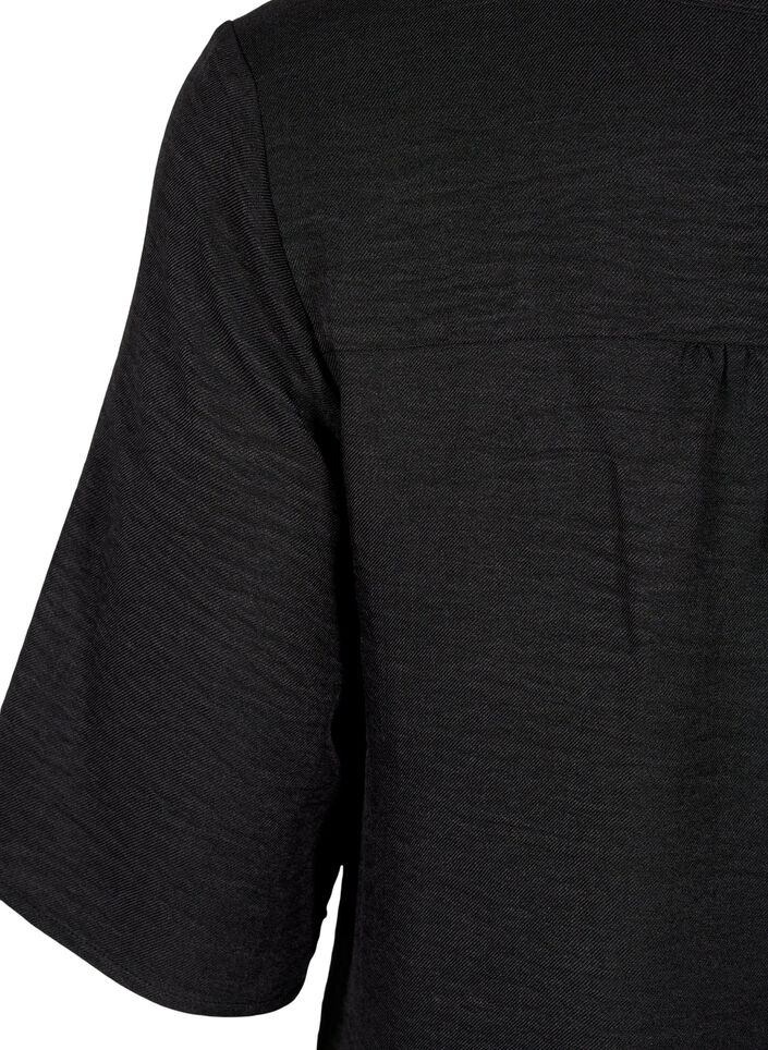 Overhemd blouse met V-hals en korte mouwen, Zwart, Packshot image number 3