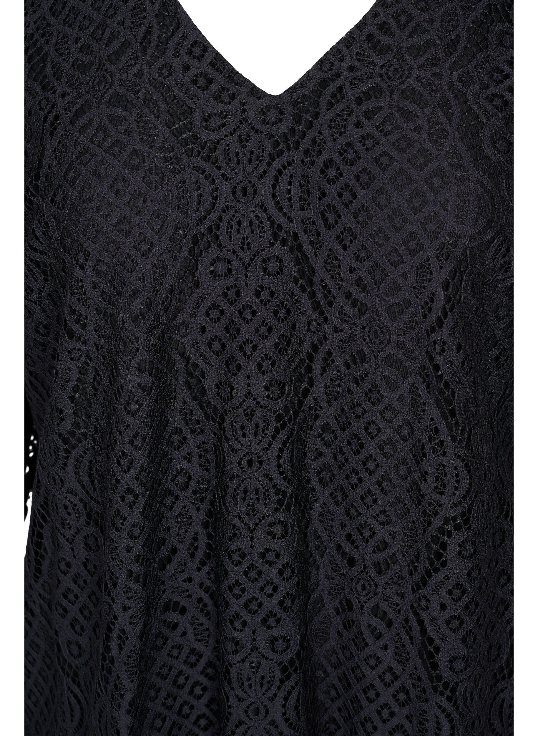 Zizzi Kanten blouse met lange mouwen en v-hals, Black, Packshot image number 2