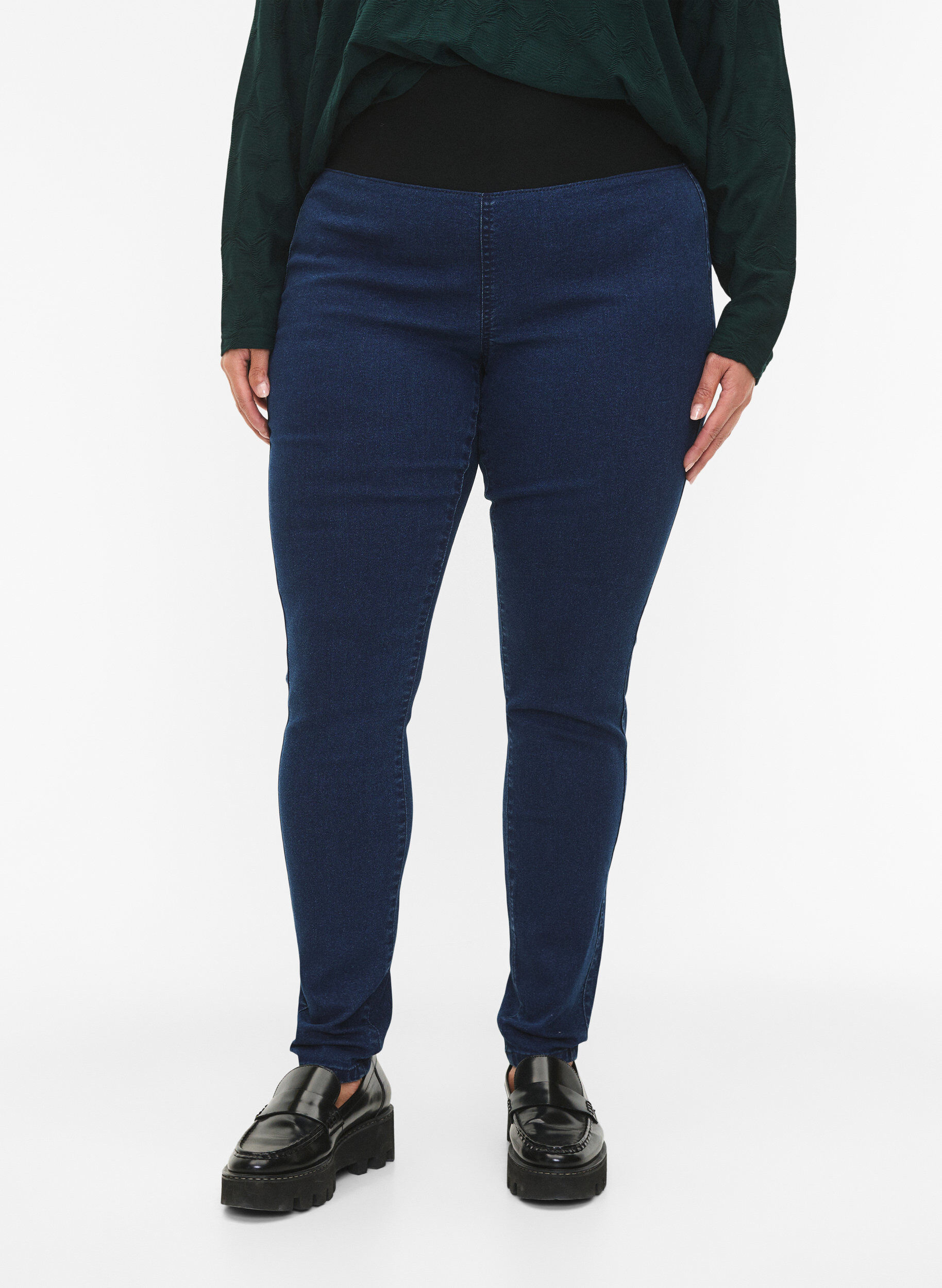 Zizzi FLASH - Jeggings met brede elastische tailleband, Blauw, Model image number 2