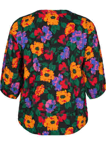 Bloemen blouse met 3/4 mouwen, Multi Flower AOP, Packshot image number 1