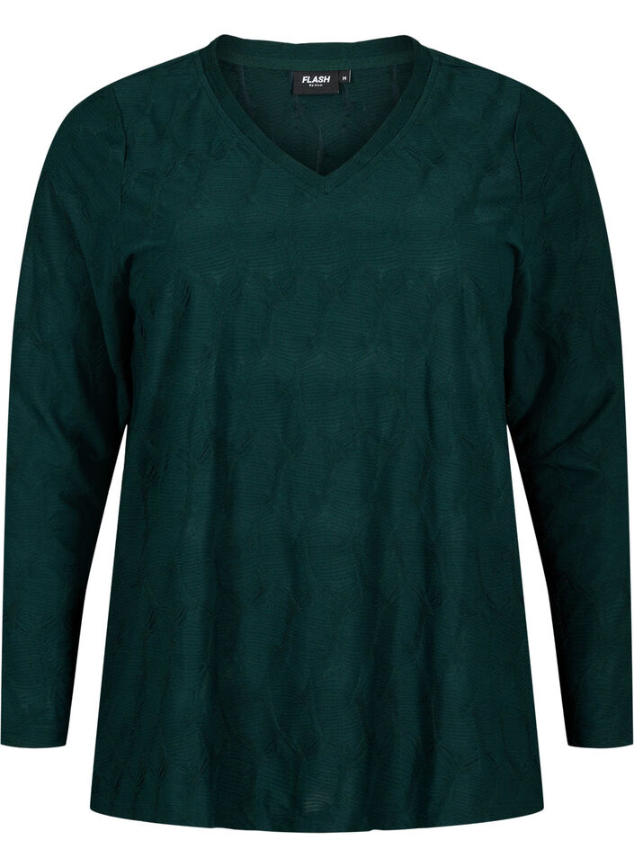 FLASH - Blouse met lange mouwen en structuur, Scarab, Packshot image number 0