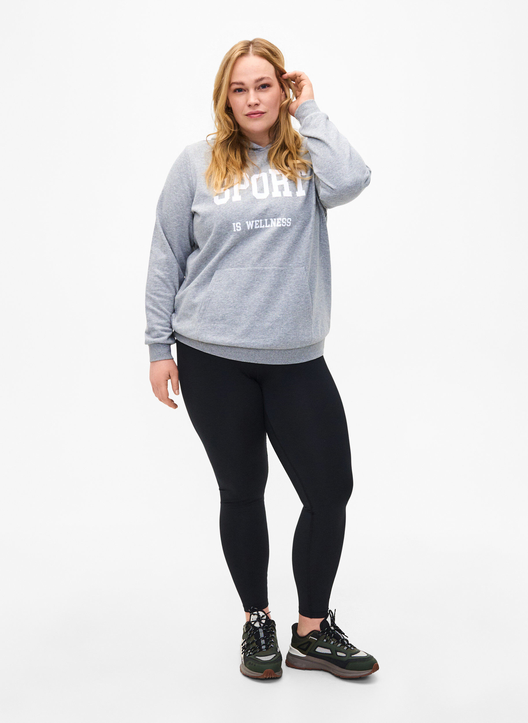 Zizzi Sweat hoodie, Light Grey Melange, Model image number 2