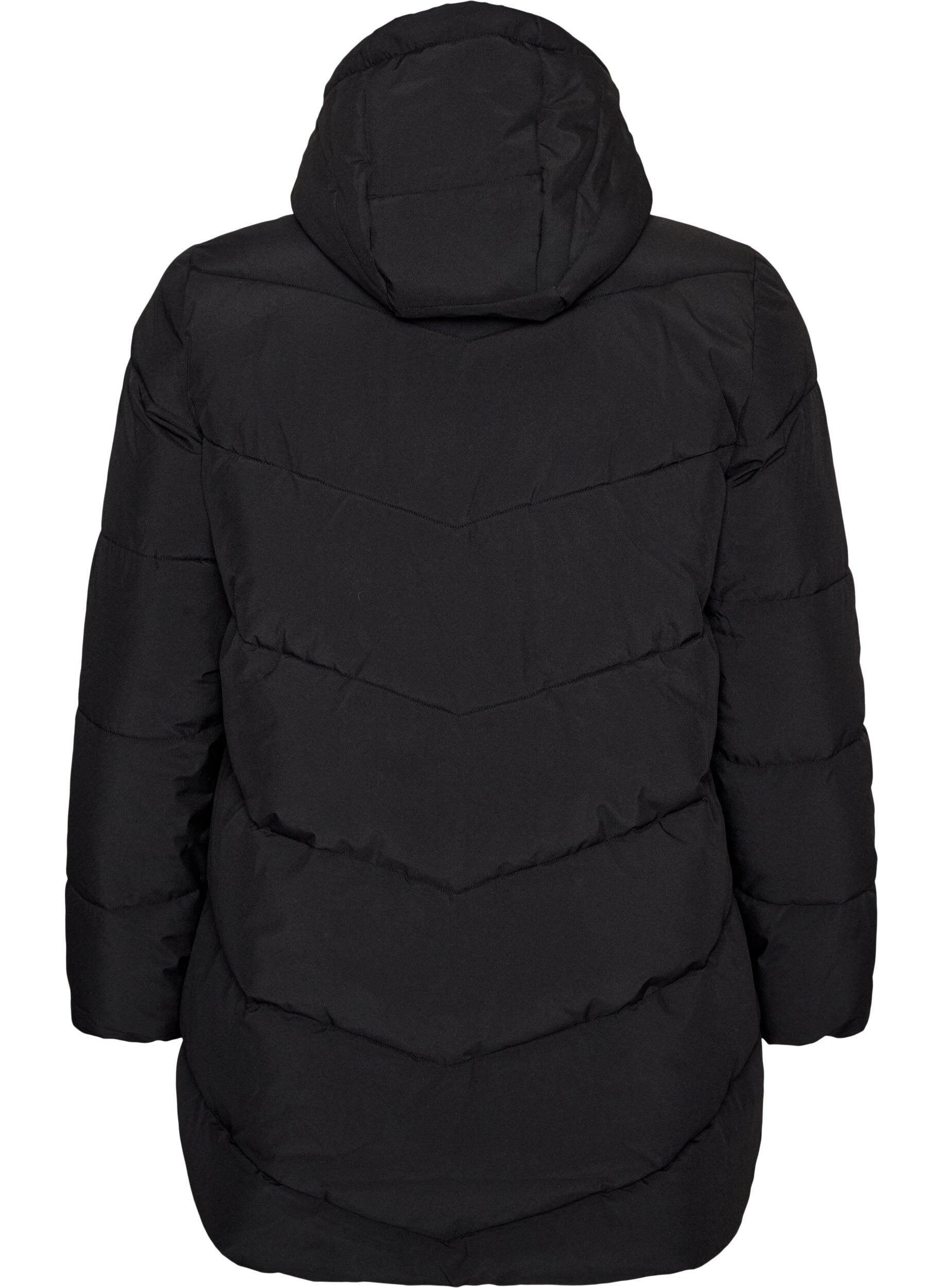 ZizziHalflange pufferjas met capuchon, Zwart, Packshot image number 1