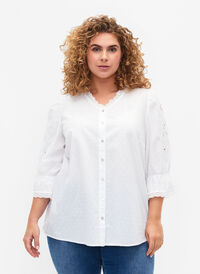 Gestructureerde hemdblouse met anglaise borduurwerk, Bright White, Model