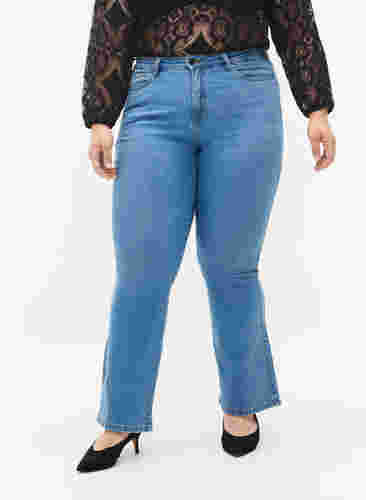 Ellen bootcut jeans met hoge taille, Light blue, Model image number 2
