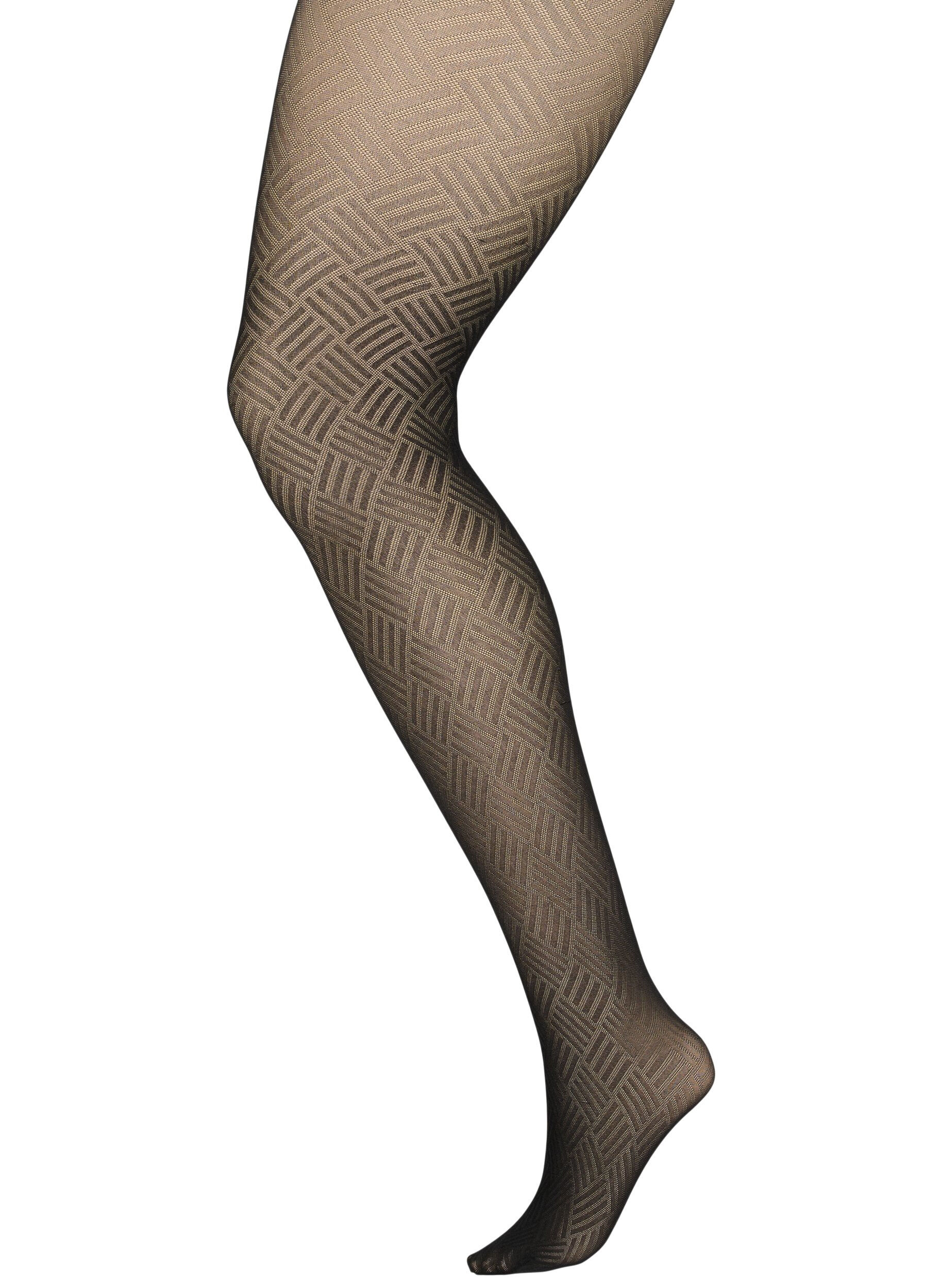 Zizzi Gepatroneerde panty's in 50 denier, Black, Packshot image number 0