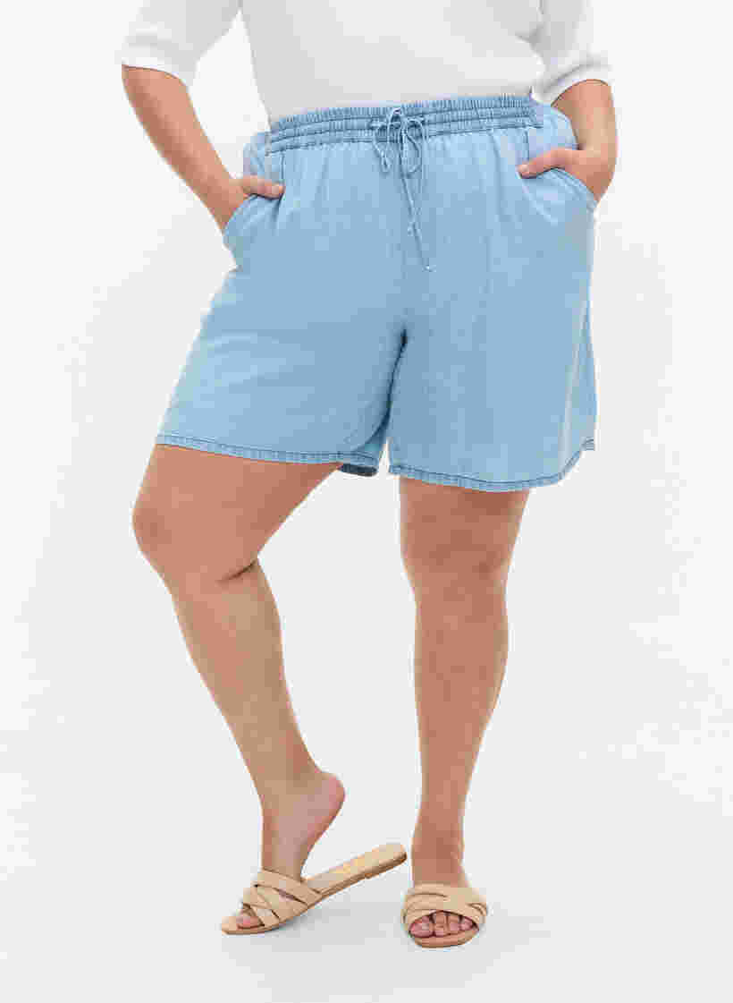 Losse shorts met trekkoord en zakken, Light blue denim, Model image number 1