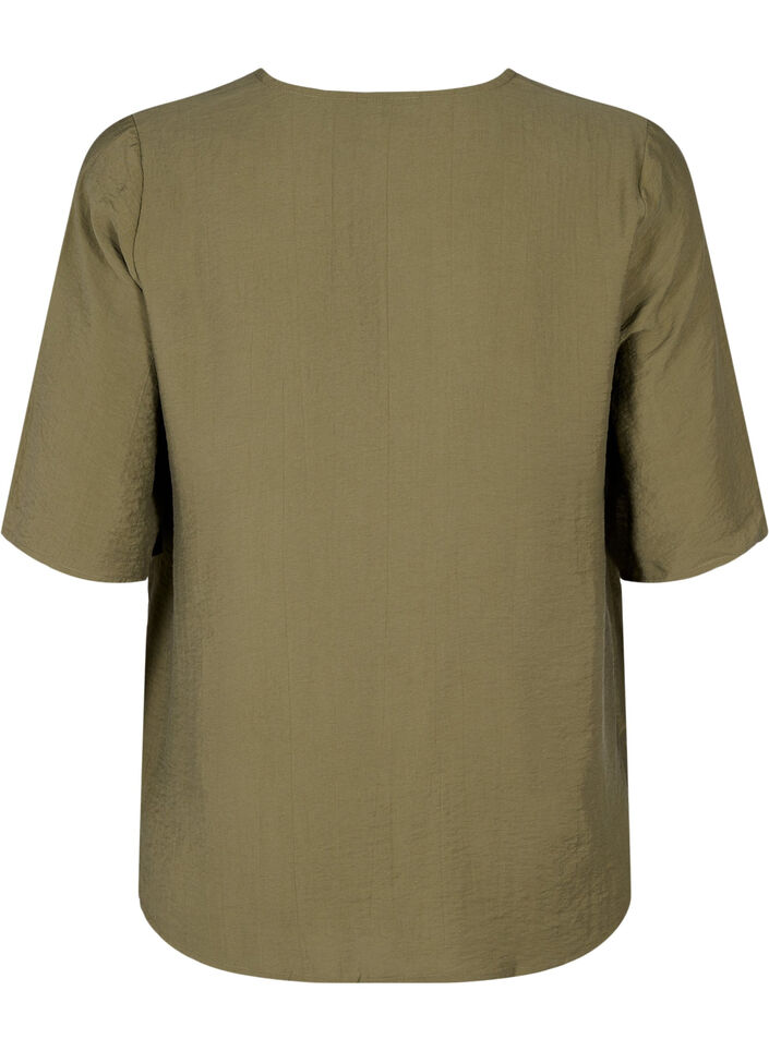 Blouse van viscose met v-hals en borduursel, Groen, Packshot image number 1