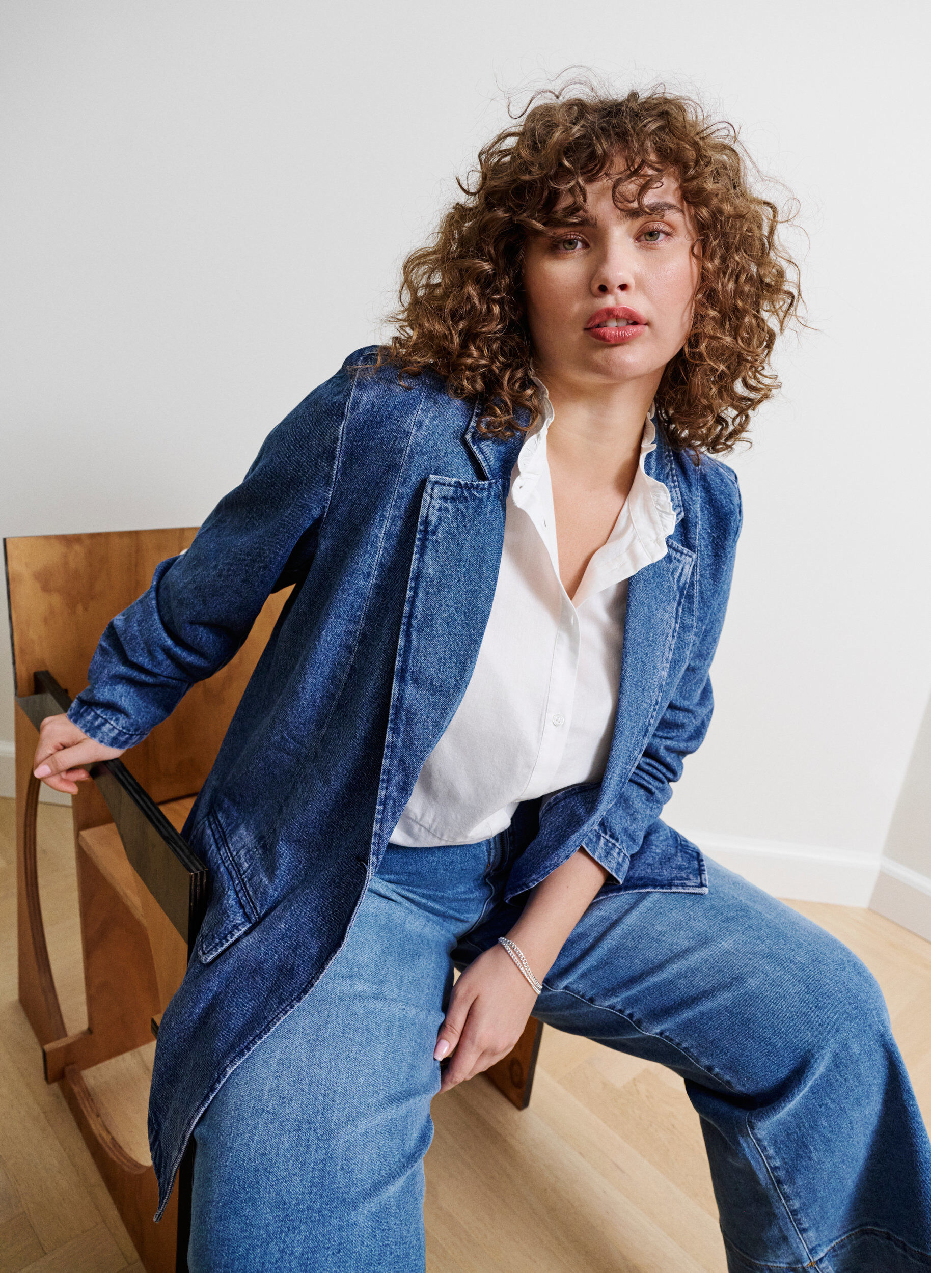 Zizzi Denim blazer met zakken, Blue Denim, Image image number 0