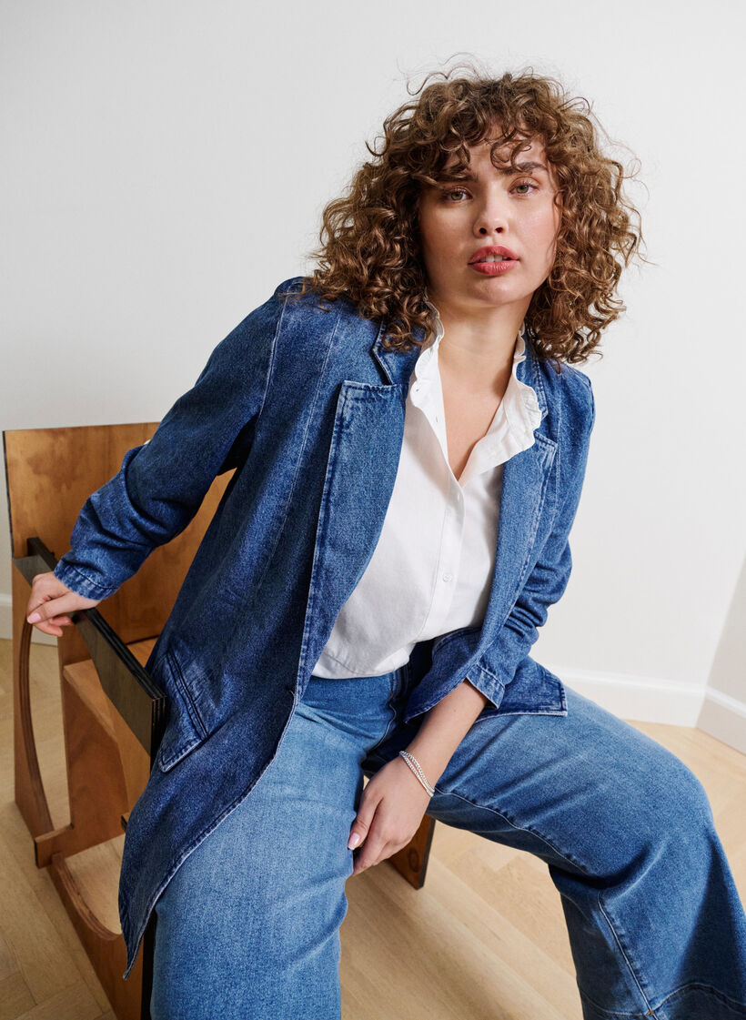 Denim blazer met zakken, Blue Denim, Image image number 0